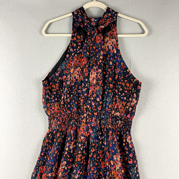 Fore Floral Chiffon Maxi Dress Women Large Halter Neck Smocked Romantic Flowy - Picture 11 of 16